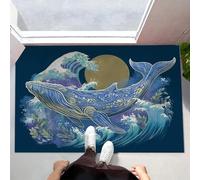 MLSOWM Tapis de Porte Vague De Baleine Bleue Paillasson Mince 60 x 90 cm Interieur et Extérieur Tapis de Sol Katsushika Hokusai Antidérapant Absorbant pour Chambre, Cuisine, Couloir- Bleu Foncé