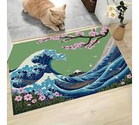 MLSOWM Tapis de Porte Vagues Géantes De Style Japonais Paillasson d'Entree Interieur Lavable Océan Japonais Tapis Antidérapant et Anti-Poussière pour Chambre, Entrée, Couloir, 80 x 120 cm, Bleu