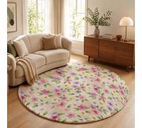 MLSOWM Tapis de Rond à Poils Courts 100cm Fleur Sauvage Moquette Antidérapant, Lavable Pays Français Tapis de Sol Décoratif Doux et Moelleux pour Salon Chambre Descente de Lit Canapé, Beige