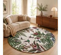 MLSOWM Tapis de Rond à Poils Courts 100cm Plante Carnivore Orchidée Colibri Moquette Antidérapant, Lavable Forêt Tropicale Humide Tapis de Sol Décoratif pour Salon Descente de Lit Canapé, Vert Foncé