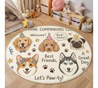 MLSOWM Tapis de Rond à Poils Courts 160cm Avatars De Chiens Fêtards Moquette Antidérapant, Lavable Fête du Festival Tapis de Sol Décoratif pour Salon Chambre D’Enfant Descente de Lit, Blanc Laiteux