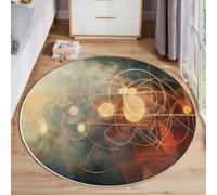 MLSOWM Tapis de Salon Rond 180cm, Tapis Cercles Et Lignes Abstraits Moelleux à Poils Courts Moquette Mécanique Quantique Antidérapant Lavable en Machine Facile À Entretenir, Gris Bleu