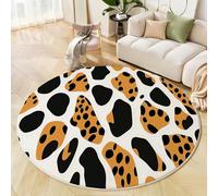 MLSOWM Tapis de Salon Rond à Poils Courts Galets Abstraits, 180cm Tapis de Sol Décoratif Pierre Léopard Doux et Confortable Antidérapant avec Dessous Antidérapant, Brun