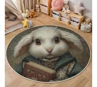 MLSOWM Tapis de Salon Rond à Poils Courts l'art Classique Tapis de Sol Décoratif Vêtements Traditionnels Lapin Doux et Confortable Antidérapant pour Salon, Chambre, Salle à Manger, 160cm, Brun-Vert