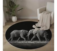 MLSOWM Tapis de Salon Rond à Poils Courts Nature Sauvage Tapis de Sol Décoratif des Éléphants Marchant Côte À Côte Doux et Confortable Antidérapant pour Salon, Chambre, Salle à Manger, 100cm, Noir