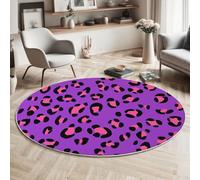 MLSOWM Tapis de Salon Rond à Poils Courts Pois Simples, 80cm Tapis de Sol Décoratif Imprimé Léopard Doux et Confortable Antidérapant avec Dessous Antidérapant, Violet
