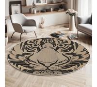 MLSOWM Tapis de Salon Rond à Poils Courts Style De Gravure, 120cm Tapis de Sol Décoratif Tigre Doux et Confortable Antidérapant avec Dessous Antidérapant, Brun Clair