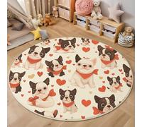 MLSOWM Tapis de Salon Rond Animaux Mignons 180cm Tapis de Sol Rond Boston Terrier Poils Courts Antidérapant Anti-Fatigue pour Salle à Manger Descente de Lit ou Chambre Enfant, Crème