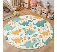 MLSOWM Tapis de Salon Rond Enfant 100cm Tapis de Sol Rond Dinosaure De Dessin Animé Poils Courts Antidérapant Anti-Fatigue pour Salle à Manger Descente de Lit ou Chambre Enfant, Bleu-Vert