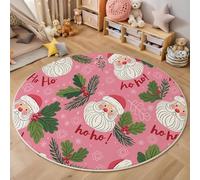 MLSOWM Tapis de Salon Rond Le Père Noël 180cm Tapis de Sol Rond Feuilles De Gui Poils Courts Antidérapant Anti-Fatigue pour Salle à Manger Descente de Lit ou Chambre Enfant, Rose