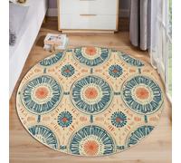 MLSOWM Tapis de Salon Rond Motifs Indiens 180cm Tapis de Sol Rond Géométrie Traditionnelle Poils Courts Antidérapant Anti-Fatigue pour Salle à Manger Descente de Lit ou Chambre Enfant, Crème