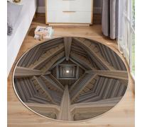 MLSOWM Tapis de Salon Rond Style Campagnard 100cm Tapis de Sol Rond Cheminée en Fer Poils Courts Antidérapant Anti-Fatigue pour Salle à Manger Descente de Lit ou Chambre Enfant, Brun