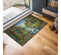 MLSOWM Tapis de Sol en Ruisseau Cabane Forestière à l'intérieur, 50 x 80 cm Paillasson à Poils Courts Forêt Contes Fées Tapis de Porte Antidérapant Résistant pour D'entrée Cuisine Couloir, Jaune-Vert