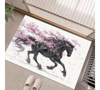 MLSOWM Tapis de Sol en Sakura Dark Horse Lavable à l'intérieur, 60 x 90 cm Paillasson à Poils Courts Style Japonais Tapis de Porte Antidérapant Résistant pour D'entrée Cuisine Couloir, Noir Et Blanc