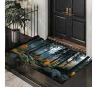 MLSOWM Tapis d'Entrée Intérieur, Forêt D'Épinettes À Feuilles Persistantes Tapis de Porte Antidérapant Paysages Montagne Forêt Paillasson Super Absorbant pour et Couloir, 90 x 150 cm, Vert Foncé