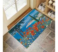 MLSOWM Tapis d'entrée Intérieur Ultra-Fin, 40 x 60 cm Montagnes Forêts Lacs Tapis de Sol Antidérapant Lavable Paysages Naturels Paillasson Absorbe l'eau pour Porte, Cuisine et Couloir, Bleu-Vert