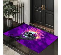 MLSOWM Tapis d'entrée Intérieur Ultra-Fin, 60 x 120 cm Crâne Flamme Tapis de Sol Antidérapant Lavable Rétro Sombre Paillasson Absorbe l'eau pour Porte, Cuisine et Couloir, Violet Foncé