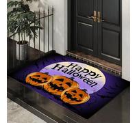 MLSOWM Tapis Entree Interieur Antidérapant - 50 x 80 cm Paillasson Fête d'halloween Lavable en Machine, Tapis de Porte Lanterne Citrouille Souriante Absorbante pour Porte, Couloir, et Balcon - Violet