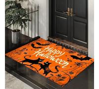 MLSOWM Tapis Entree Interieur Antidérapant - 60 x 120 cm Paillasson Symboles d'horreur d'halloween Lavable en Machine, Tapis de Porte Chat Noir Absorbante pour Porte, Couloir, et Balcon - Orange