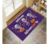 MLSOWM Tapis Entree Interieur Antidérapant - 60 x 90 cm Paillasson Fête d'halloween Lavable en Machine, Tapis de Porte Crâne Et Citrouille Absorbante pour Porte, Couloir, et Balcon - Violet Foncé