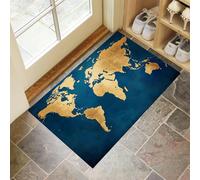 MLSOWM Tapis Entree Interieur Carte du Monde 40 x 60 cm, Paillasson Style Rétro Antidérapant Lavable, Tapis Entree Absorbant à Profil Bas pour Entrée, Porte et Couloir, Bleu Foncé