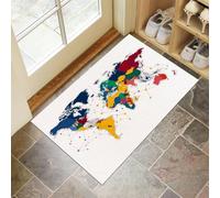 MLSOWM Tapis Entree Interieur Carte du Monde 50 x 80 cm, Paillasson Drapeau National Antidérapant Lavable, Tapis Entree Absorbant à Profil Bas pour Entrée, Porte et Couloir, Bleu-Vert