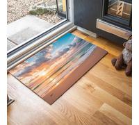 MLSOWM Tapis Entree Interieur Coucher De Soleil sur La Plage 90 x 150 cm, Paillasson Côte De Sable Antidérapant Lavable, Tapis Entree Absorbant à Profil Bas pour Entrée, Porte et Couloir, Bleu