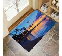 MLSOWM Tapis Entree Interieur Coucher De Soleil sur La Plage 90 x 150 cm, Paillasson Îles Hawaïennes Antidérapant Lavable, Tapis Entree Absorbant à Profil Bas pour Entrée, Porte et Couloir, Bleu