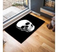 MLSOWM Tapis Entree Interieur Crâne 50 x 80 cm, Paillasson Style De Dessin Animé Antidérapant Lavable, Tapis Entree Absorbant à Profil Bas pour Entrée, Porte et Couloir, Noir