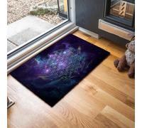 MLSOWM Tapis Entree Interieur Fleur De Vie 50 x 80 cm, Paillasson Espace Sacré Antidérapant Lavable, Tapis Entree Absorbant à Profil Bas pour Entrée, Porte et Couloir, Bleu-Violet