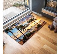 MLSOWM Tapis Entree Interieur Palmiers De Plage 60 x 120 cm, Paillasson Coucher De Soleil sur La Plage Antidérapant Lavable, Tapis Entree Absorbant à Profil Bas pour Entrée, Porte et Couloir, Jaune