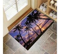 MLSOWM Tapis Entree Interieur Plage des Palmiers 40 x 60 cm, Paillasson Coucher De Soleil Tropical Antidérapant Lavable, Tapis Entree Absorbant à Profil Bas pour Entrée, Porte et Couloir, Violet