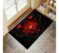 MLSOWM Tapis Entree Interieur Rose Gothique 90 x 150 cm, Paillasson Saint-Valentin Romantique Antidérapant Lavable, Tapis Entree Absorbant à Profil Bas pour Entrée, Porte et Couloir, Noir
