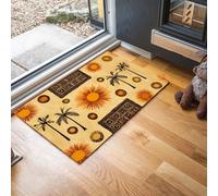 MLSOWM Tapis Entree Interieur Soleil De Palmier 60 x 90 cm, Paillasson Géométrie Tribale Africaine Antidérapant Lavable, Tapis Entree Absorbant à Profil Bas pour Entrée, Porte et Couloir, Jaune-Brun