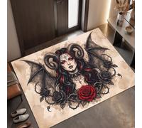 MLSOWM Tapis Entree Interieur Ukiyo-E Sombre, 50 x 80 cm Lavable en Machine | Paillasson pour Porte Femme À Cornes De Diable, Antidérapant, Poil Ras pour Chambre Salle a Manger Descente de Lit