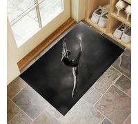 MLSOWM Tapis Intérieur Absorbant, 90 x 150 cm Tapis de Porte Danseuse Élégante Antidérapant Lavable, Paillasson Ballerine avec Dos en Caoutchouc pour Porte, Couloir et Cuisine, Gris Foncé