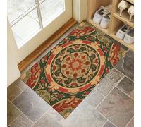 MLSOWM Tapis Mandala d'entrée intérieur, Tapis de Porte De Magnifiques Fleurs Absorbe Paillasson Lavable en Machine Facile à Nettoyer pour Chambre, Cuisine, Couloir - 60 x 90 cm, Rouge Foncé