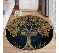 MLSOWM Tapis Poil Ras Rond Art Celtique Tapis Rond Arbre Ancien À Feuilles d'or Doux et antidérapant - Lavable en Machine - pour Salon, Chambre à Coucher, Salle à Manger, 80cm, Brun
