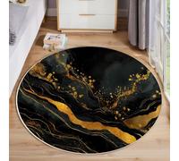 MLSOWM Tapis Poil Ras Rond Bain À Remous De Luxe Tapis Rond Marbre Abstrait Doux et antidérapant - Lavable en Machine - pour Salon, Chambre à Coucher, Salle à Manger, 100cm, Noir
