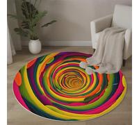 MLSOWM Tapis Poil Ras Rond Illusions D'Optique Tapis Rond Spirale Circulaire Doux et antidérapant - Lavable en Machine - pour Salon, Chambre à Coucher, Salle à Manger, 100cm, Multicolore