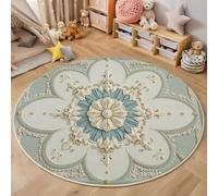 MLSOWM Tapis Poil Ras Rond Superbe Décoration Tapis Rond Fleurs Rétro Doux et antidérapant - Lavable en Machine - pour Salon, Chambre à Coucher, Salle à Manger, 200cm, Vert Clair