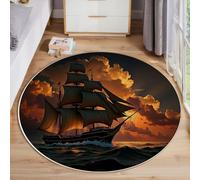 MLSOWM Tapis Poil Ras Rond Terre Et Ciel Étoilé Tapis Rond Fusée Doux et antidérapant - Lavable en Machine - pour Salon, Chambre à Coucher, Salle à Manger, 180cm, Orange