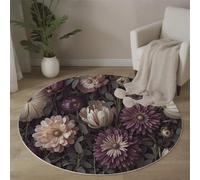 MLSOWM Tapis Rond 180cm pour Salon Fleurs en Pleine Floraison Tapis à Poils Courts Douce Fleurs Rétro Lavable, Antidérapant pour Chambre à Coucher, Salle D'étude Et Chambres d'enfants, Violet Foncé