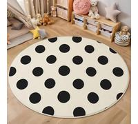 MLSOWM Tapis Rond 180cm pour Salon Pois Noirs Tapis à Poils Courts Douce Points Kapoor Lavable en Machine, Antidérapant pour Chambre à Coucher, Salle D'étude Et Chambres d'enfants, Beige