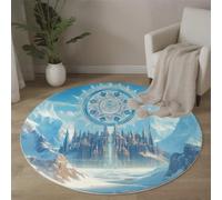 MLSOWM Tapis Rond à Poils Courts 100 cm, Bâtiments Technologiques du Futur Descente de lit Surréalisme Antidérapant Lavable en Machine Tapis Décoratif Rond pour Salon Chambre Canapé, Bleu
