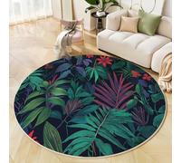 MLSOWM Tapis Rond à Poils Courts 180cm, Plantes De La Jungle Descente de lit Exotique Antidérapant Lavable en Machine Tapis Décoratif Rond pour Salon Chambre Canapé, Vert