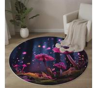 MLSOWM Tapis Rond à Poils Ras Forêt De Champignons Magiques Antidérapant Lavable Tapis de Sol Monde des Contes De Fées Moquette Décoration pour Salon Chambre Canapé Descente de lit, 80cm, Violet