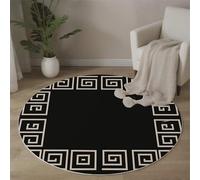 MLSOWM Tapis Rond à Poils Ras Géométrie des Blocs Antidérapant Lavable Tapis de Sol Bordure De Clé Grecque Moquette Décoration pour Salon Chambre Canapé Descente de lit, 80cm, Noir