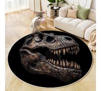 MLSOWM Tapis Rond à Poils Ras Tyrannosaure Rex Antidérapant Lavable Tapis de Sol Sculptures d'animaux Moquette Décoration pour Salon Chambre Canapé Descente de lit, 100cm, Noir