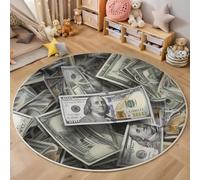 MLSOWM Tapis Rond de Billets Banque Dollars Américains, Tapis Poil Court Hyperréalisme, Antidérapant Lavable Carpet Descente de Lit pour Salon Chambre Salle a Manger Décor - 200cm, Beige Gris